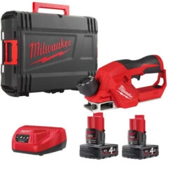 Milwaukee M12BLP-402X 12V Brushless 56mm Planer With 2x 4.0Ah Batteries, Charger & Case